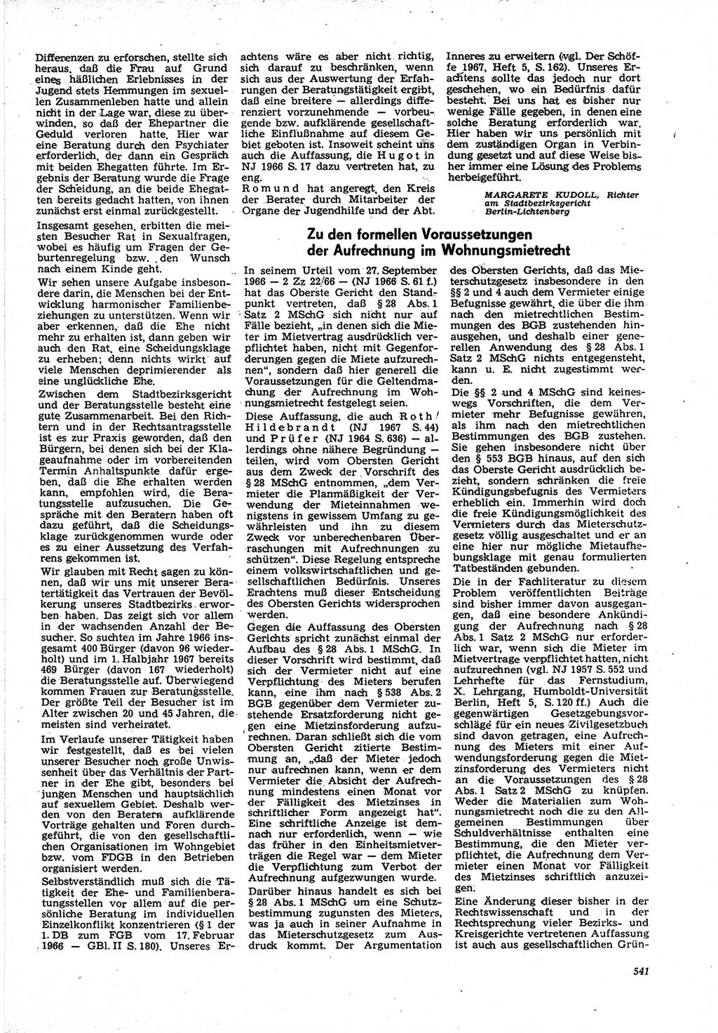 Neue Justiz (NJ), Zeitschrift für Recht und Rechtswissenschaft [Deutsche Demokratische Republik (DDR)], 21. Jahrgang 1967, Seite 541 (NJ DDR 1967, S. 541)