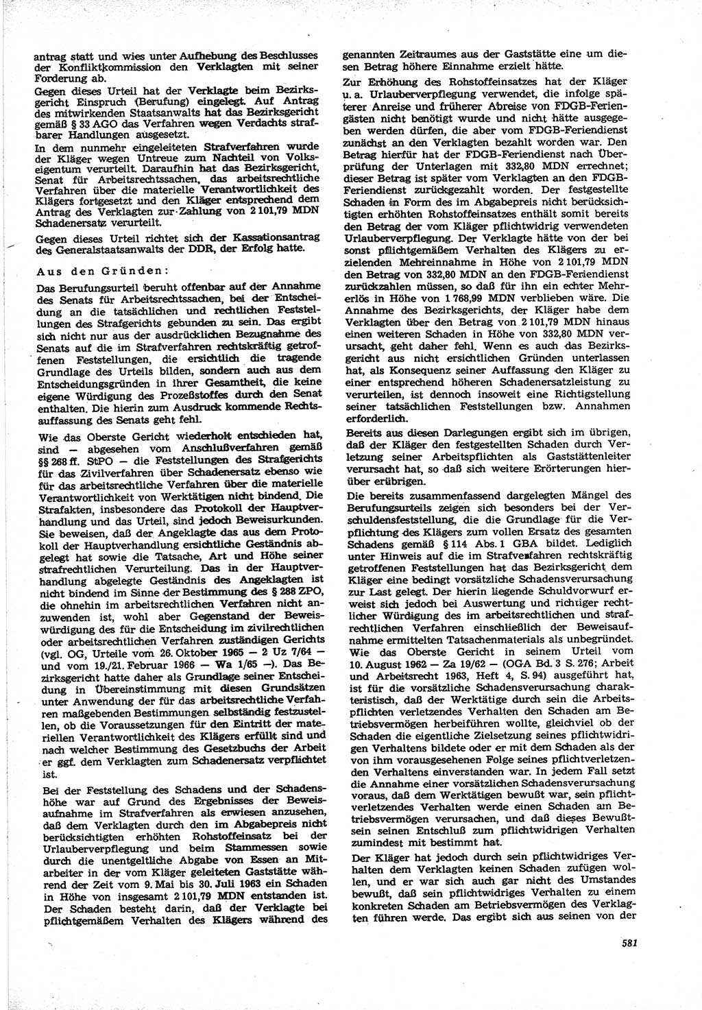 Neue Justiz (NJ), Zeitschrift für Recht und Rechtswissenschaft [Deutsche Demokratische Republik (DDR)], 21. Jahrgang 1967, Seite 581 (NJ DDR 1967, S. 581)