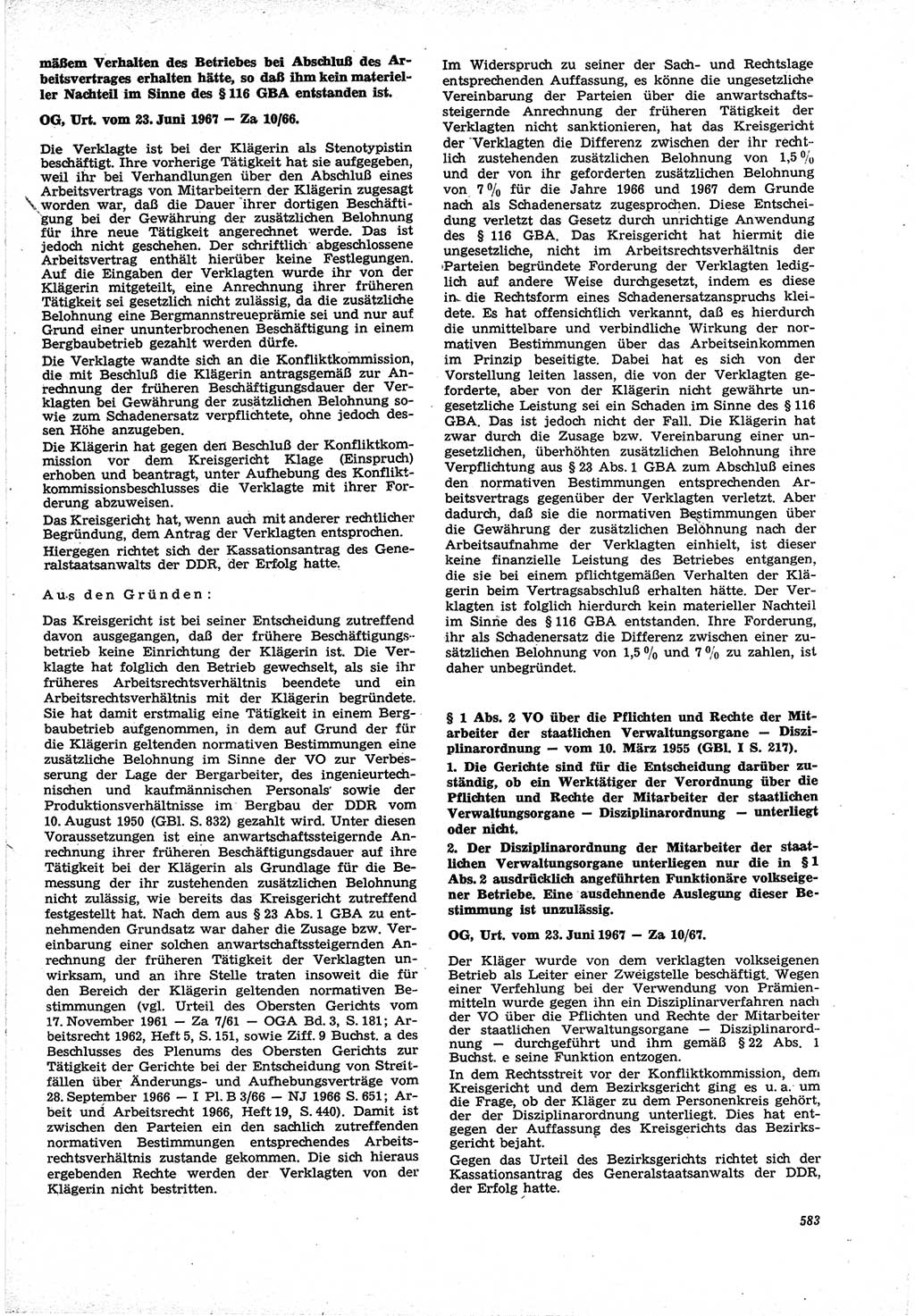 Neue Justiz (NJ), Zeitschrift für Recht und Rechtswissenschaft [Deutsche Demokratische Republik (DDR)], 21. Jahrgang 1967, Seite 583 (NJ DDR 1967, S. 583)