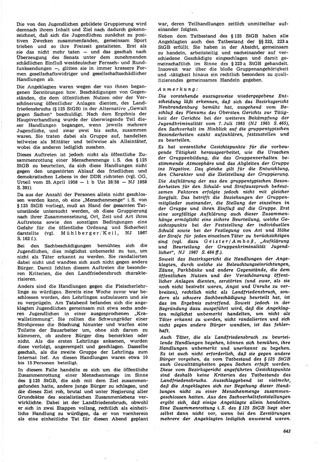 Neue Justiz (NJ), Zeitschrift für Recht und Rechtswissenschaft [Deutsche Demokratische Republik (DDR)], 21. Jahrgang 1967, Seite 643 (NJ DDR 1967, S. 643)
