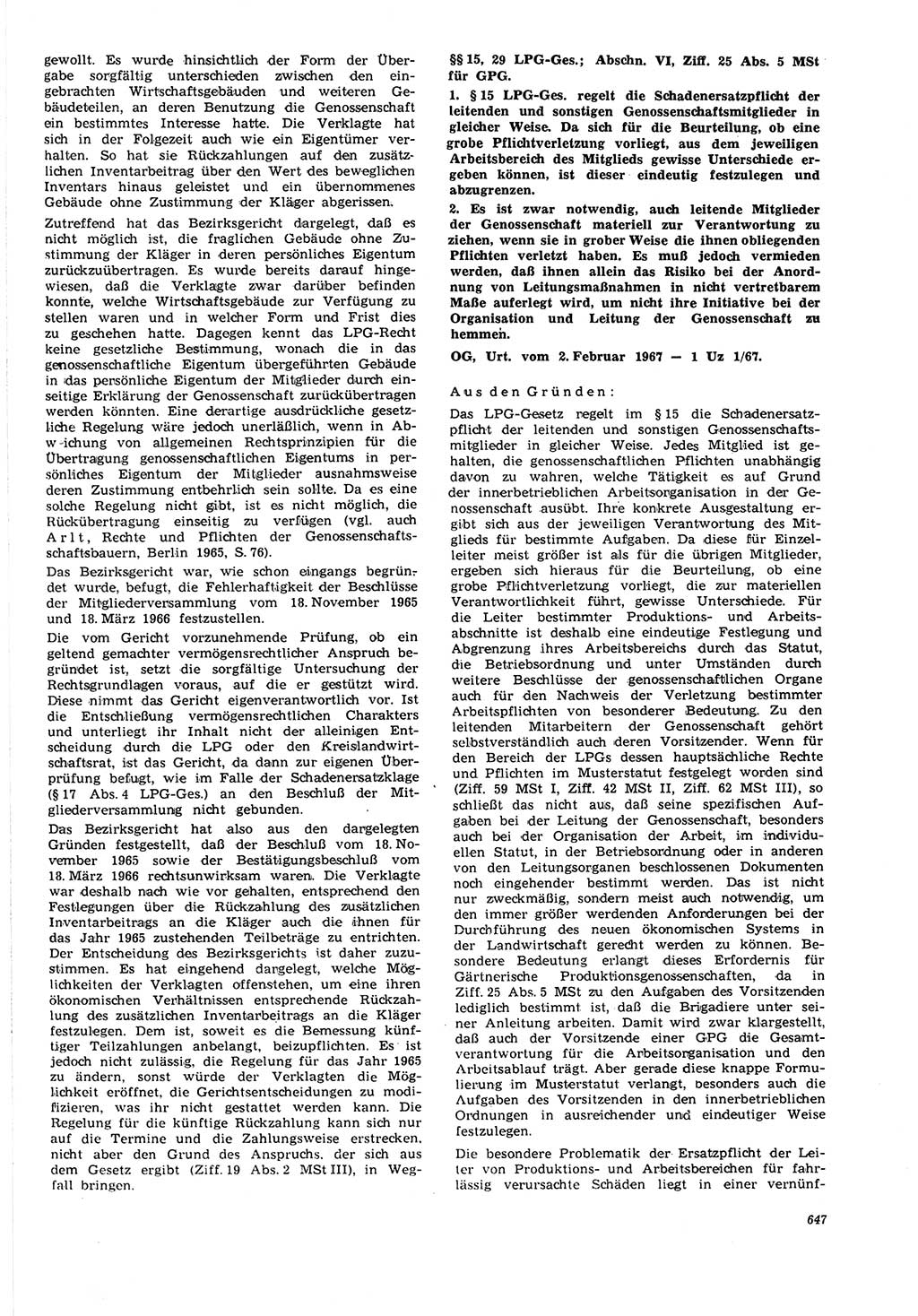 Neue Justiz (NJ), Zeitschrift für Recht und Rechtswissenschaft [Deutsche Demokratische Republik (DDR)], 21. Jahrgang 1967, Seite 647 (NJ DDR 1967, S. 647)