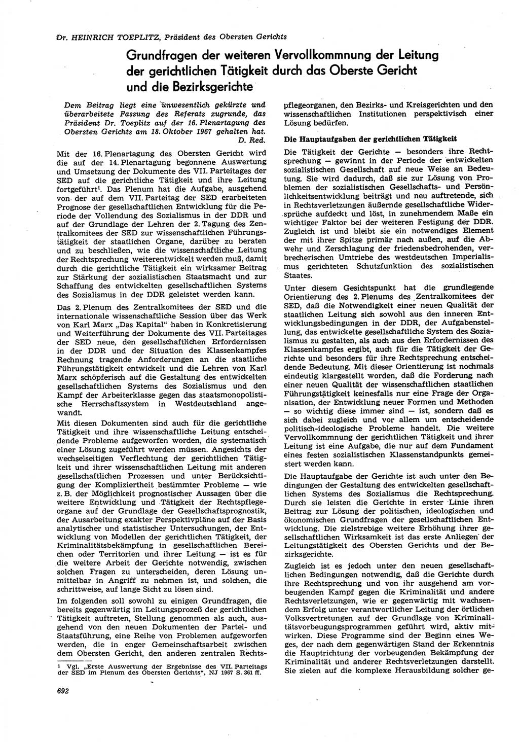 Neue Justiz (NJ), Zeitschrift für Recht und Rechtswissenschaft [Deutsche Demokratische Republik (DDR)], 21. Jahrgang 1967, Seite 692 (NJ DDR 1967, S. 692)