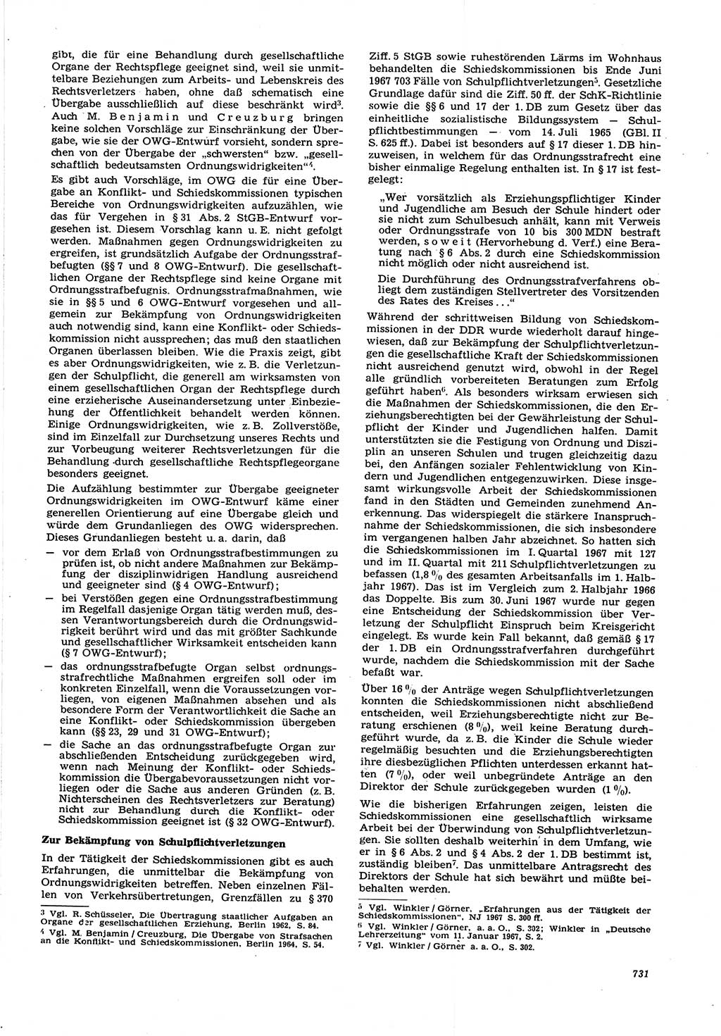 Neue Justiz (NJ), Zeitschrift für Recht und Rechtswissenschaft [Deutsche Demokratische Republik (DDR)], 21. Jahrgang 1967, Seite 731 (NJ DDR 1967, S. 731)