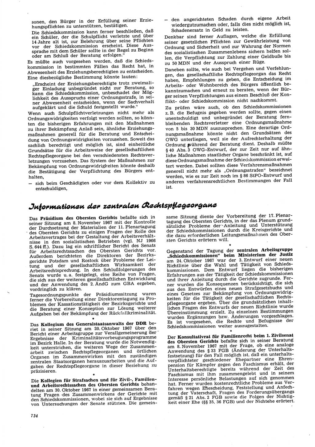 Neue Justiz (NJ), Zeitschrift für Recht und Rechtswissenschaft [Deutsche Demokratische Republik (DDR)], 21. Jahrgang 1967, Seite 734 (NJ DDR 1967, S. 734)