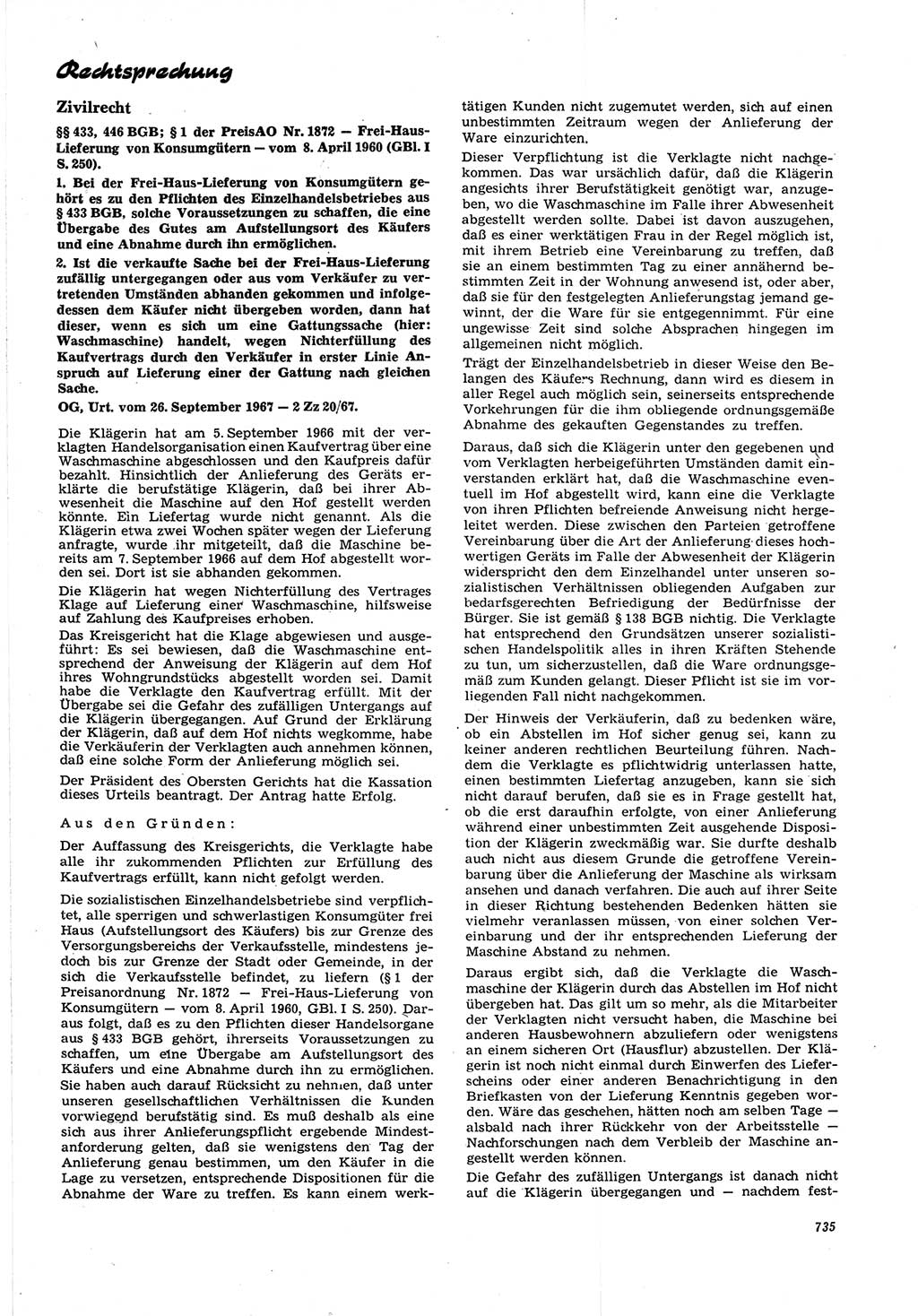 Neue Justiz (NJ), Zeitschrift für Recht und Rechtswissenschaft [Deutsche Demokratische Republik (DDR)], 21. Jahrgang 1967, Seite 735 (NJ DDR 1967, S. 735)