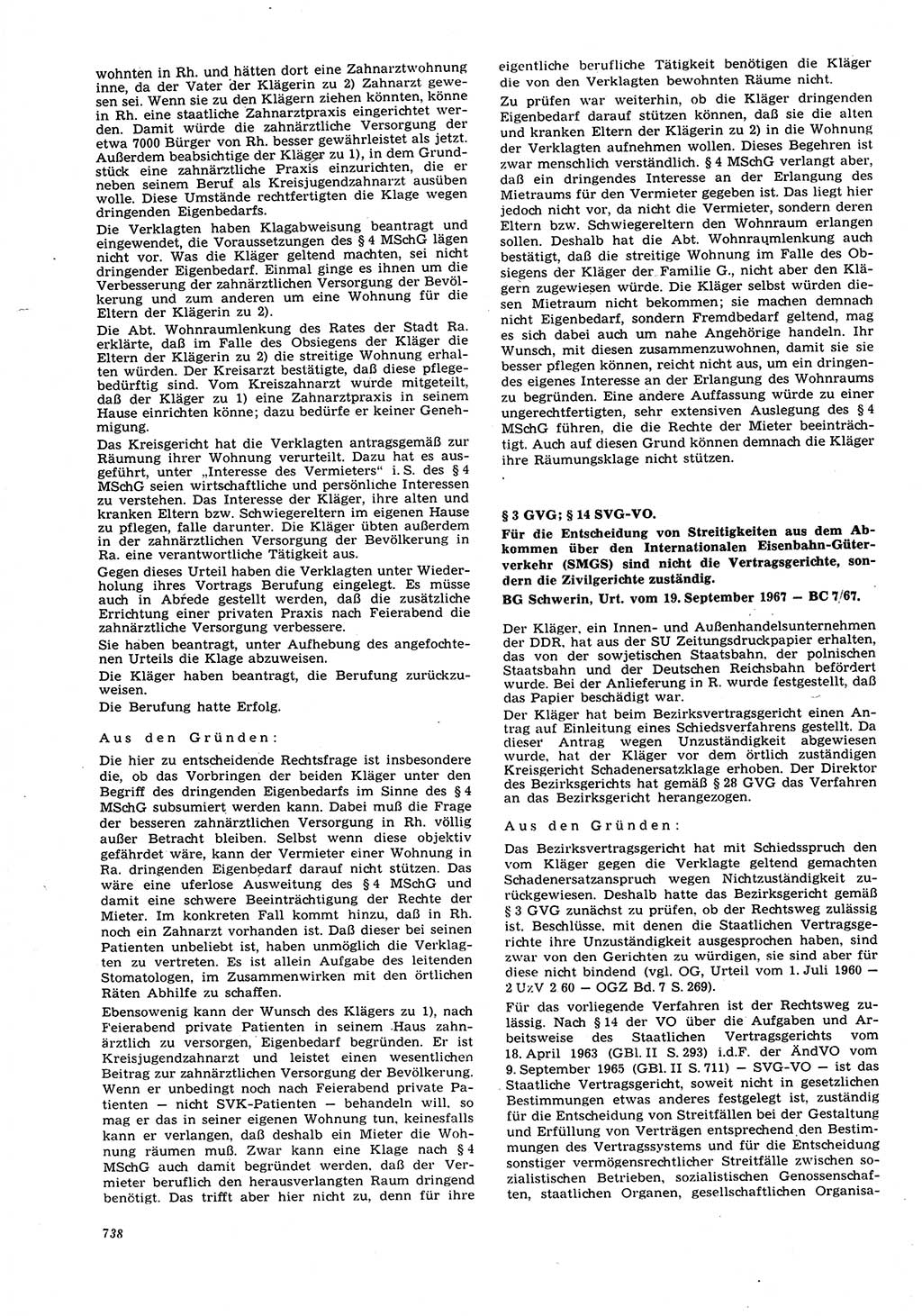 Neue Justiz (NJ), Zeitschrift für Recht und Rechtswissenschaft [Deutsche Demokratische Republik (DDR)], 21. Jahrgang 1967, Seite 738 (NJ DDR 1967, S. 738)