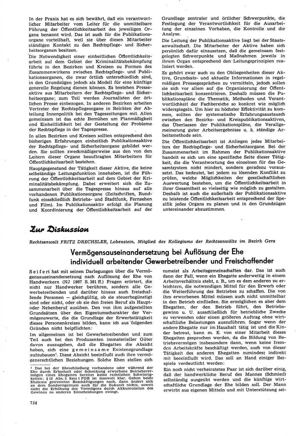 Neue Justiz (NJ), Zeitschrift für Recht und Rechtswissenschaft [Deutsche Demokratische Republik (DDR)], 21. Jahrgang 1967, Seite 754 (NJ DDR 1967, S. 754)