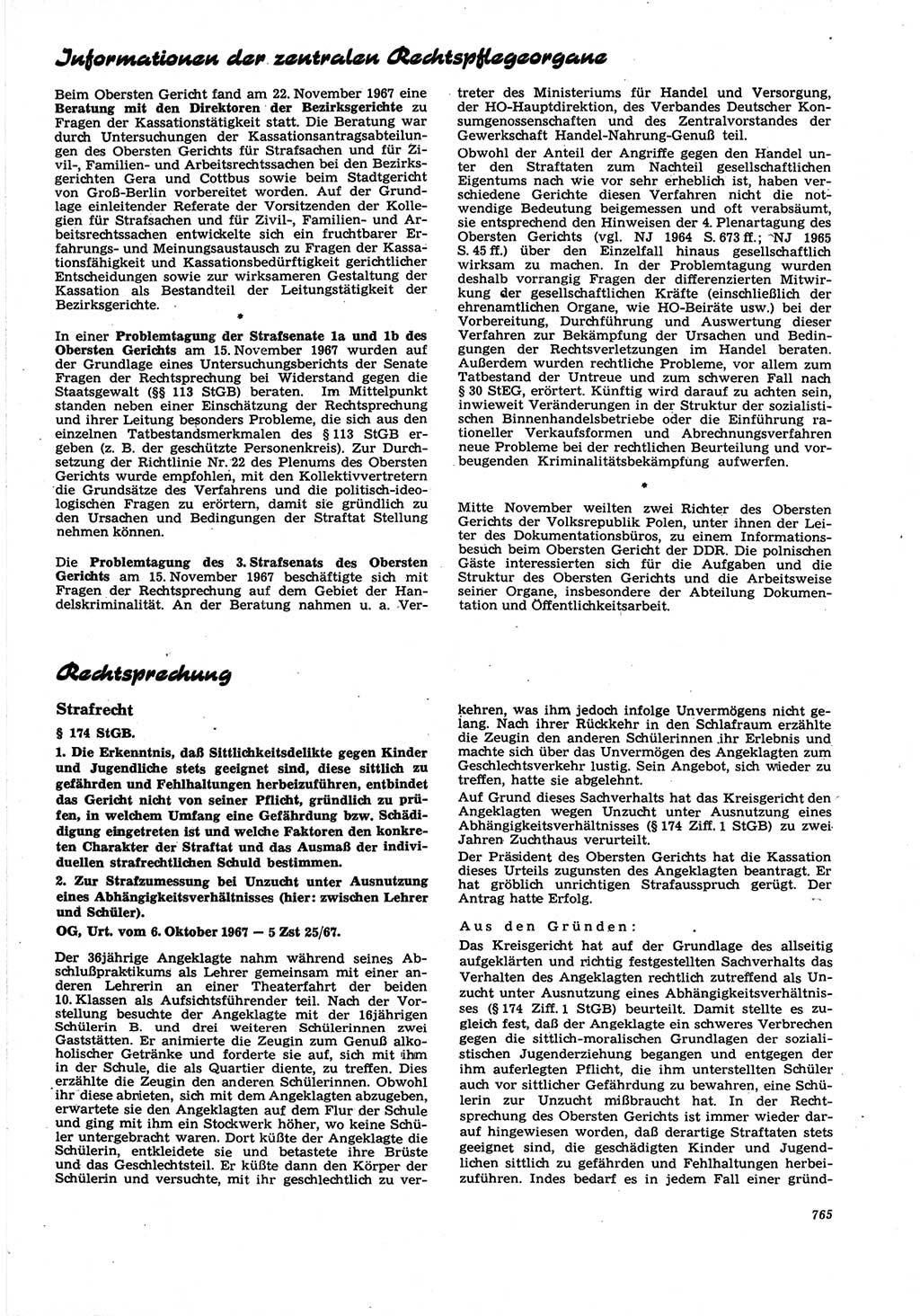 Neue Justiz (NJ), Zeitschrift für Recht und Rechtswissenschaft [Deutsche Demokratische Republik (DDR)], 21. Jahrgang 1967, Seite 765 (NJ DDR 1967, S. 765)