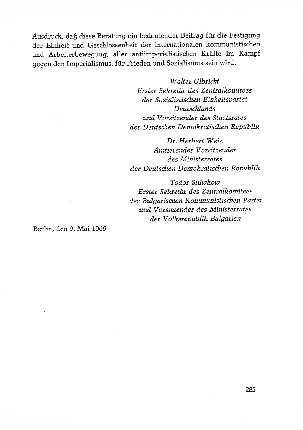 Dokumente der Sozialistischen Einheitspartei Deutschlands (SED) [Deutsche Demokratische Republik (DDR)] 1968-1969, Seite 285 (Dok. SED DDR 1968-1969, S. 285)