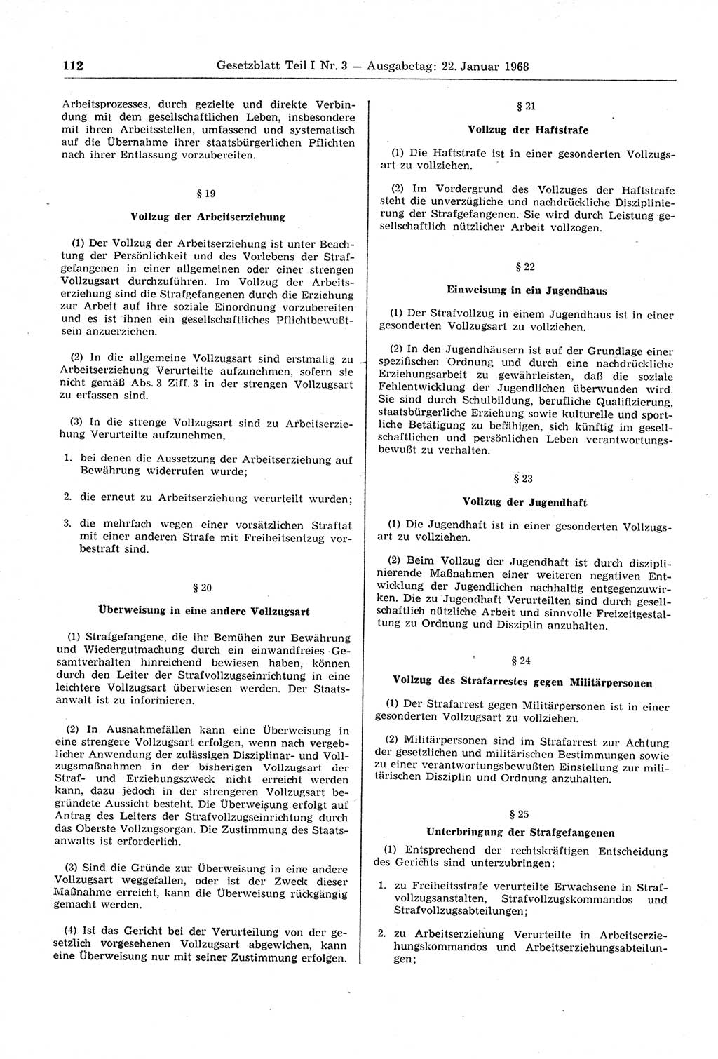 Gesetzblatt (GBl.) der Deutschen Demokratischen Republik (DDR) Teil Ⅰ 1968, Seite 112 (GBl. DDR Ⅰ 1968, S. 112)