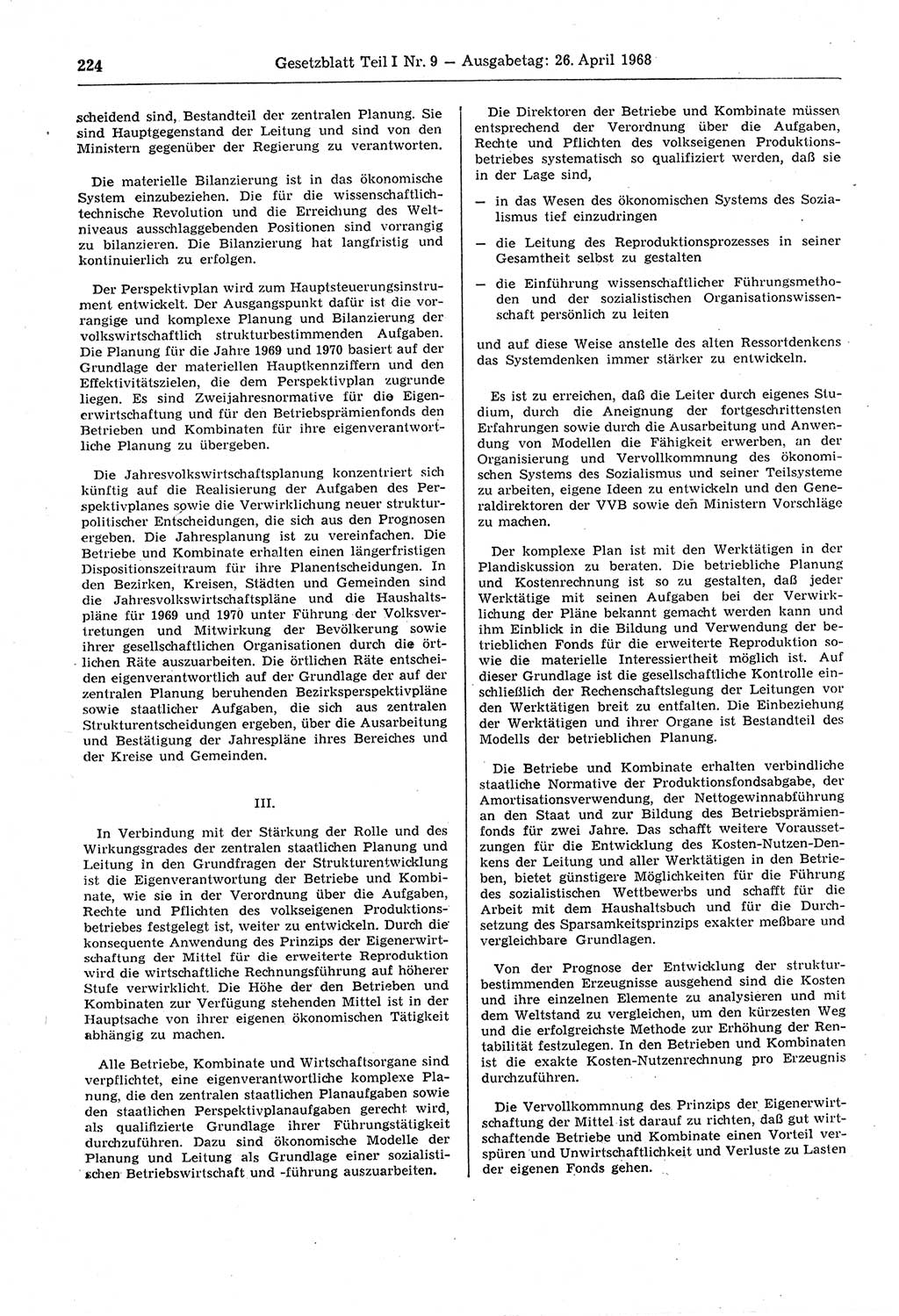 Gesetzblatt (GBl.) der Deutschen Demokratischen Republik (DDR) Teil Ⅰ 1968, Seite 224 (GBl. DDR Ⅰ 1968, S. 224)