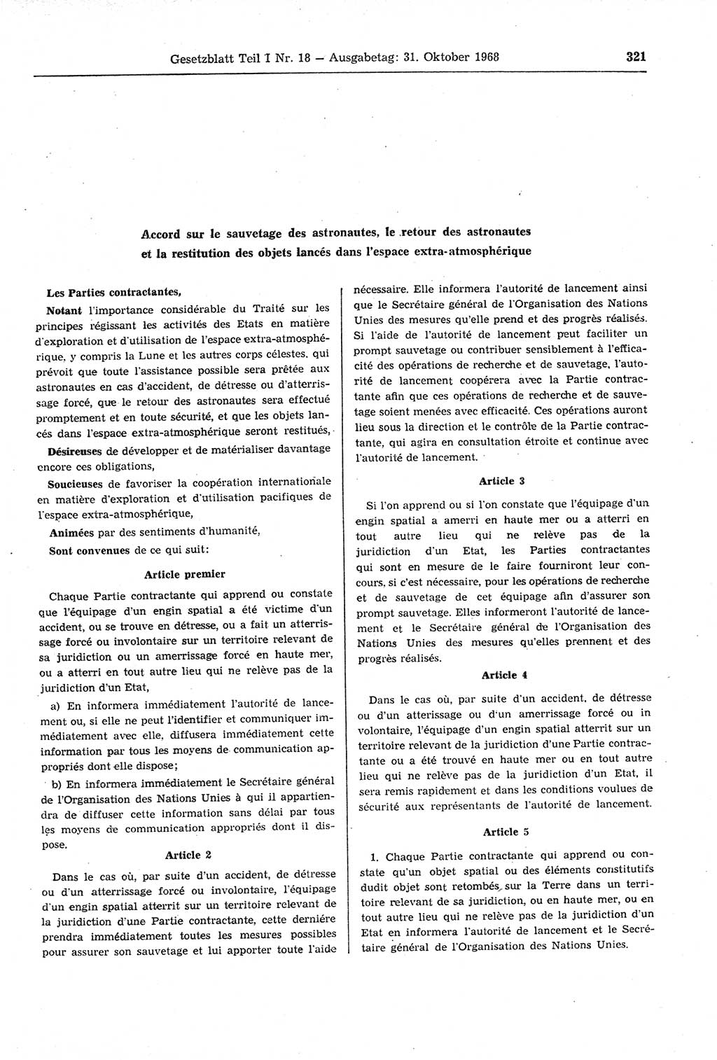 Gesetzblatt (GBl.) der Deutschen Demokratischen Republik (DDR) Teil Ⅰ 1968, Seite 321 (GBl. DDR Ⅰ 1968, S. 321)