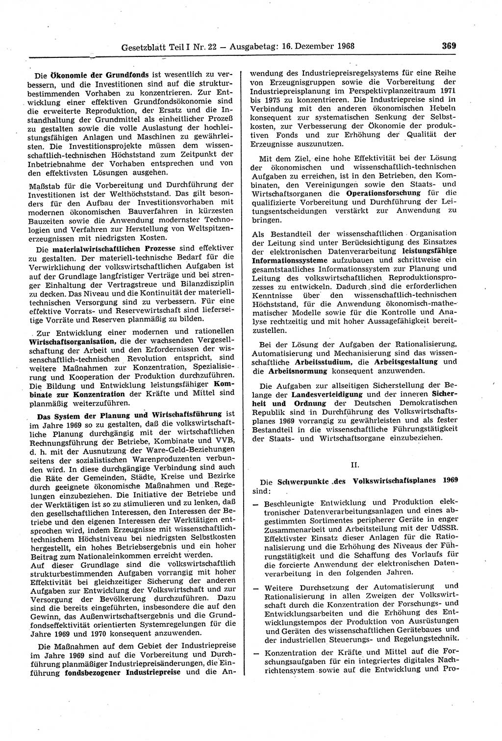 Gesetzblatt (GBl.) der Deutschen Demokratischen Republik (DDR) Teil Ⅰ 1968, Seite 369 (GBl. DDR Ⅰ 1968, S. 369)