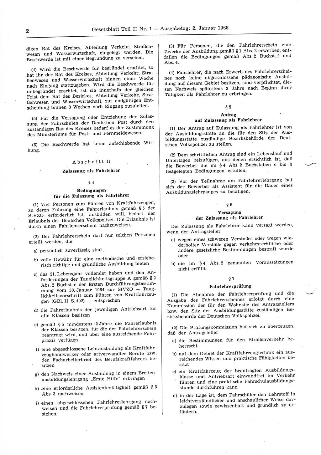 Gesetzblatt (GBl.) der Deutschen Demokratischen Republik (DDR) Teil ⅠⅠ 1968, Seite 2 (GBl. DDR ⅠⅠ 1968, S. 2)