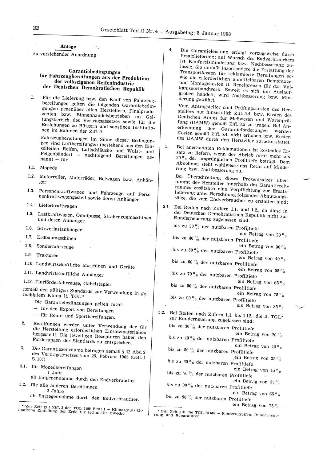 Gesetzblatt (GBl.) der Deutschen Demokratischen Republik (DDR) Teil ⅠⅠ 1968, Seite 22 (GBl. DDR ⅠⅠ 1968, S. 22)