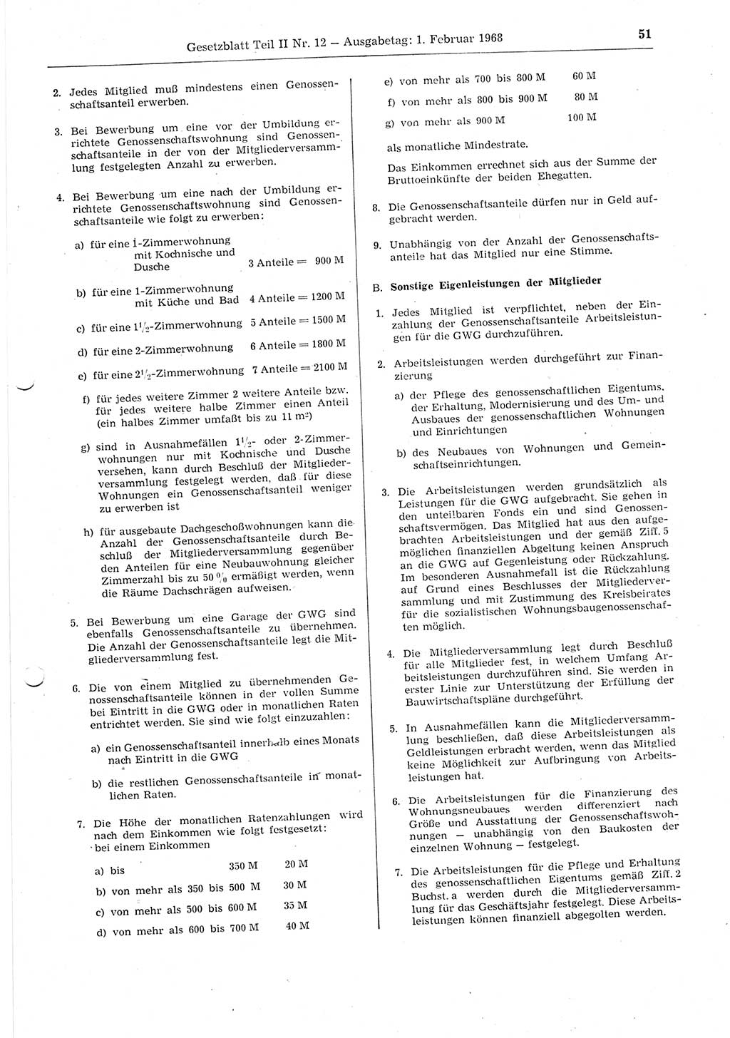 Gesetzblatt (GBl.) der Deutschen Demokratischen Republik (DDR) Teil ⅠⅠ 1968, Seite 51 (GBl. DDR ⅠⅠ 1968, S. 51)