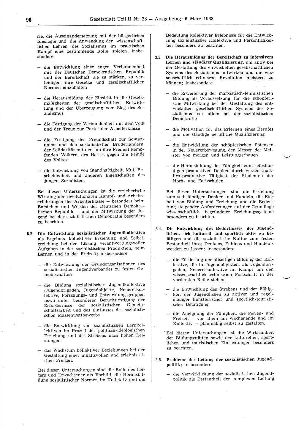 Gesetzblatt (GBl.) der Deutschen Demokratischen Republik (DDR) Teil ⅠⅠ 1968, Seite 98 (GBl. DDR ⅠⅠ 1968, S. 98)