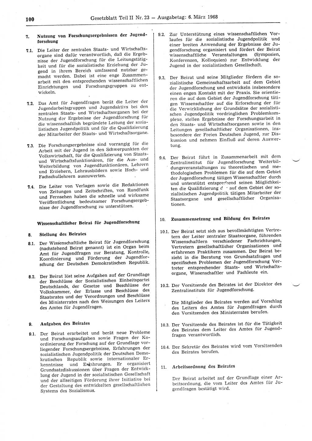 Gesetzblatt (GBl.) der Deutschen Demokratischen Republik (DDR) Teil ⅠⅠ 1968, Seite 100 (GBl. DDR ⅠⅠ 1968, S. 100)