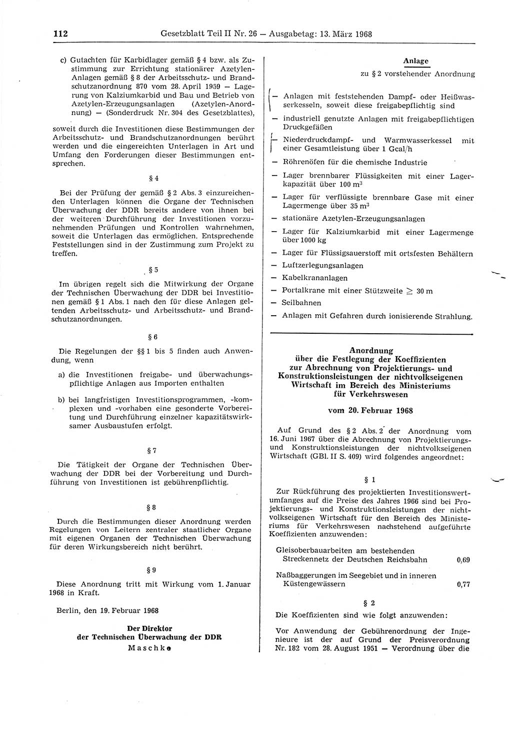 Gesetzblatt (GBl.) der Deutschen Demokratischen Republik (DDR) Teil ⅠⅠ 1968, Seite 112 (GBl. DDR ⅠⅠ 1968, S. 112)