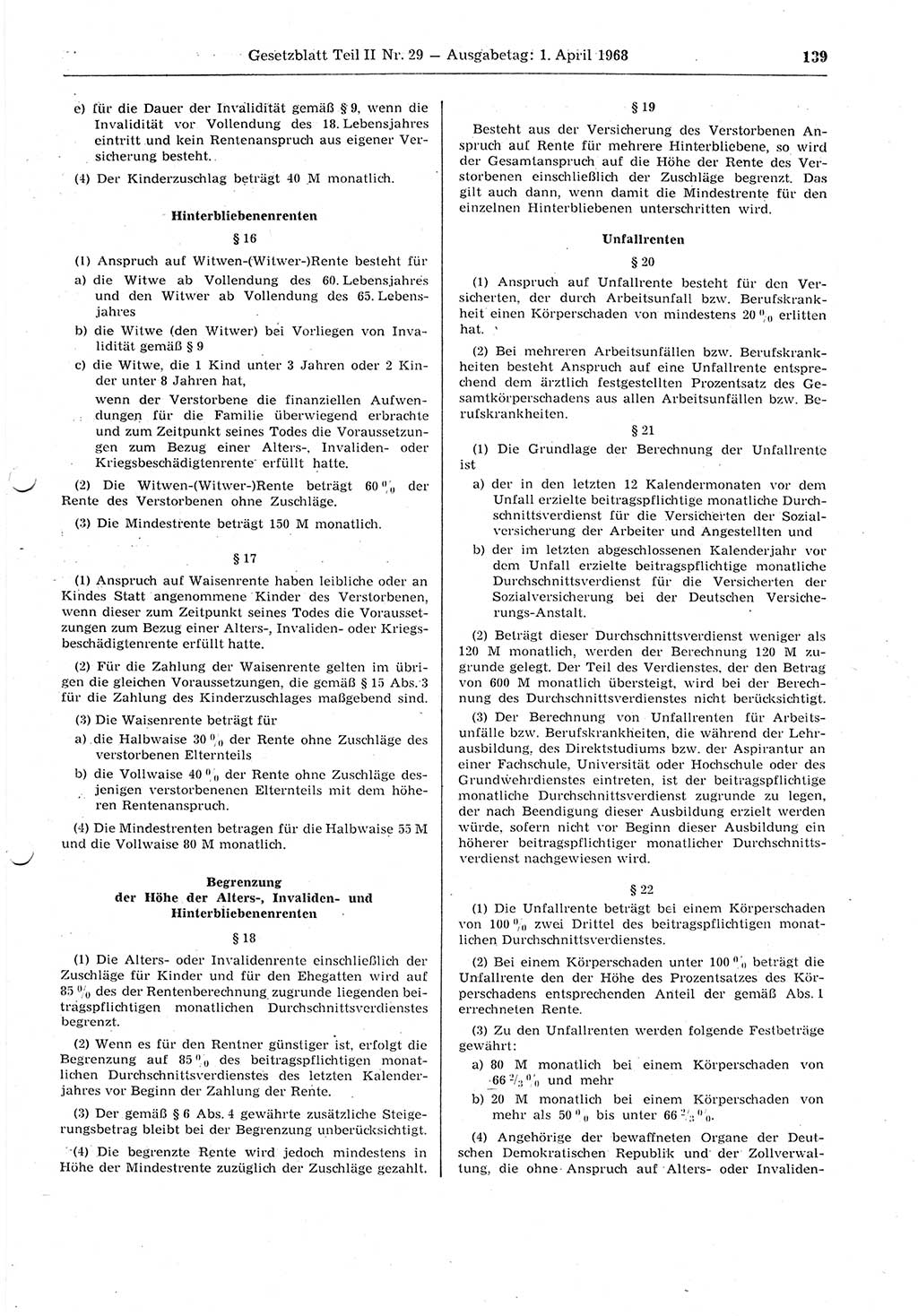 Gesetzblatt (GBl.) der Deutschen Demokratischen Republik (DDR) Teil ⅠⅠ 1968, Seite 139 (GBl. DDR ⅠⅠ 1968, S. 139)