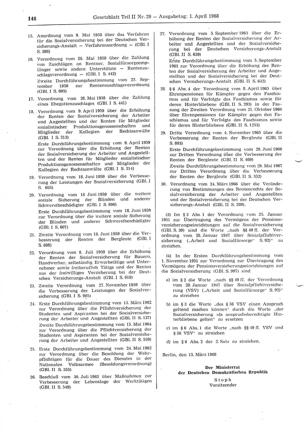 Gesetzblatt (GBl.) der Deutschen Demokratischen Republik (DDR) Teil ⅠⅠ 1968, Seite 148 (GBl. DDR ⅠⅠ 1968, S. 148)