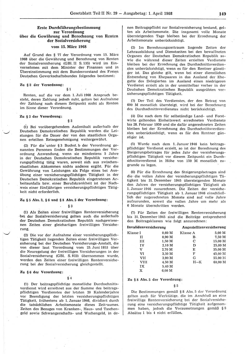 Gesetzblatt (GBl.) der Deutschen Demokratischen Republik (DDR) Teil ⅠⅠ 1968, Seite 149 (GBl. DDR ⅠⅠ 1968, S. 149)