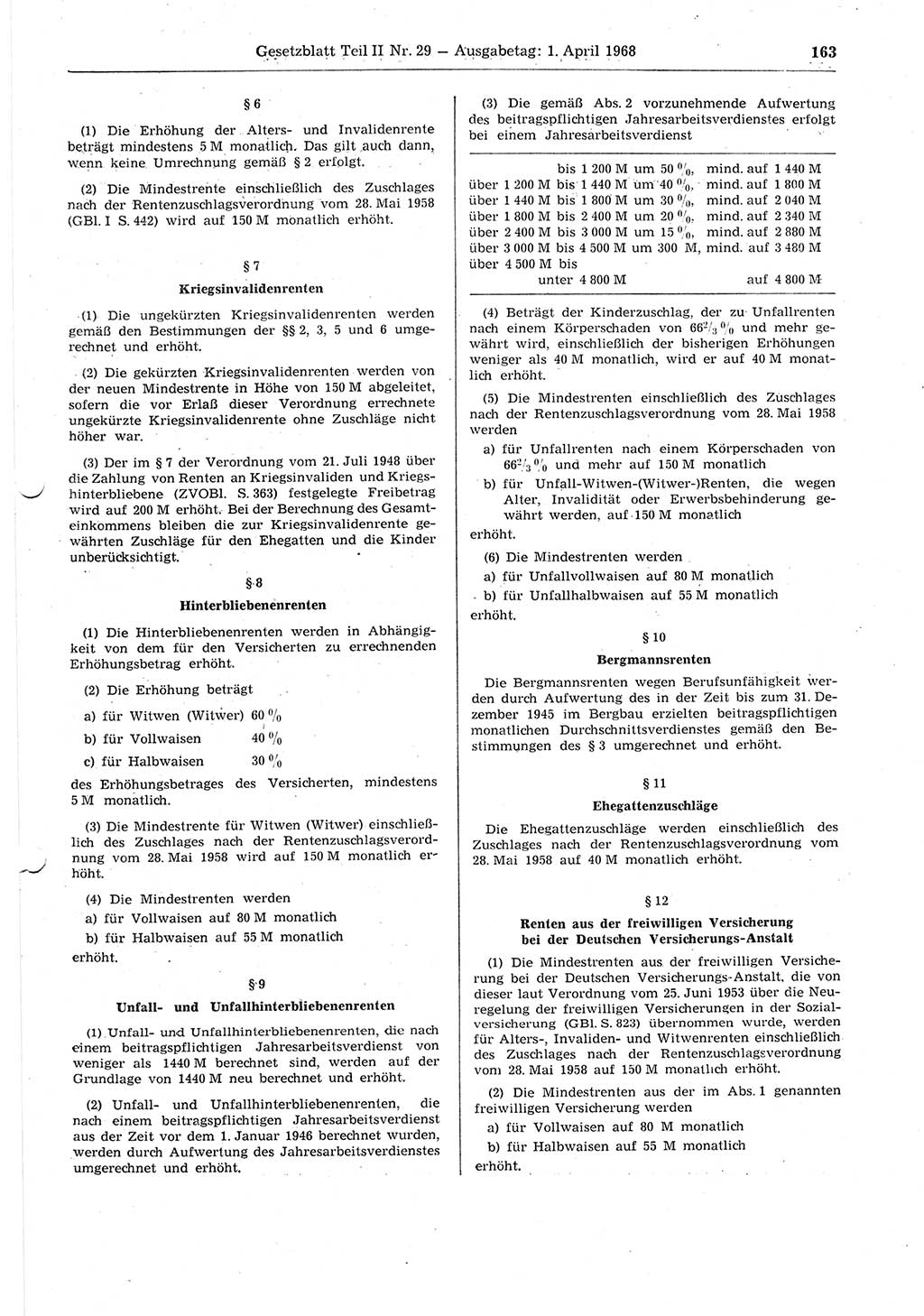 Gesetzblatt (GBl.) der Deutschen Demokratischen Republik (DDR) Teil ⅠⅠ 1968, Seite 163 (GBl. DDR ⅠⅠ 1968, S. 163)