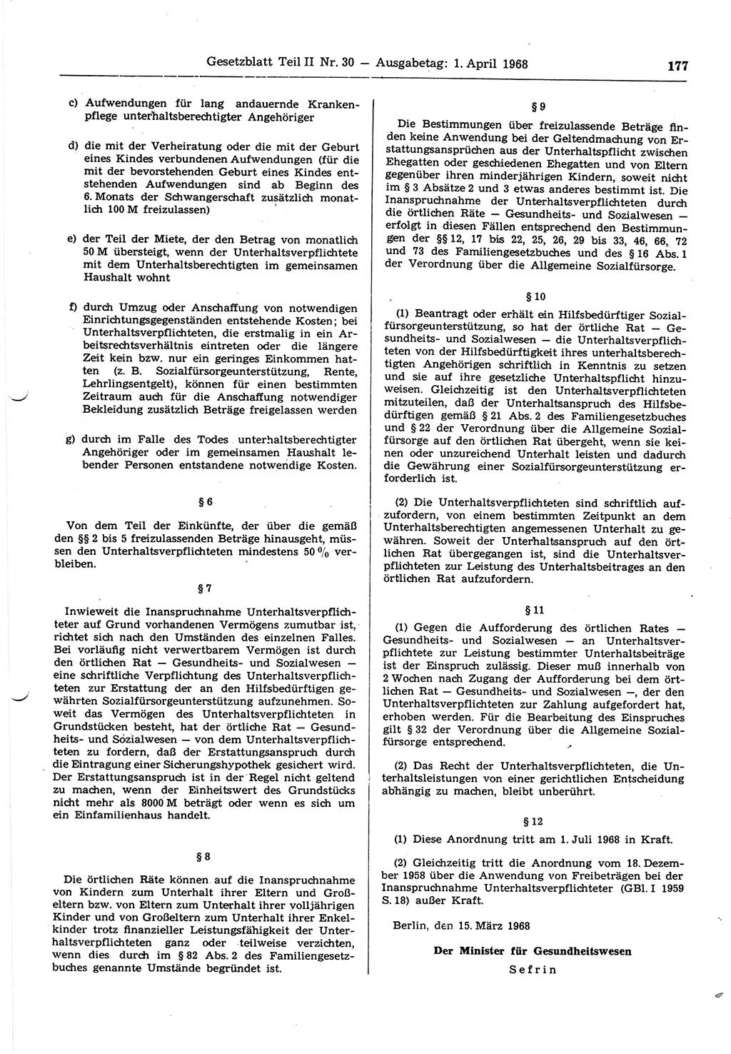 Gesetzblatt (GBl.) der Deutschen Demokratischen Republik (DDR) Teil ⅠⅠ 1968, Seite 177 (GBl. DDR ⅠⅠ 1968, S. 177)