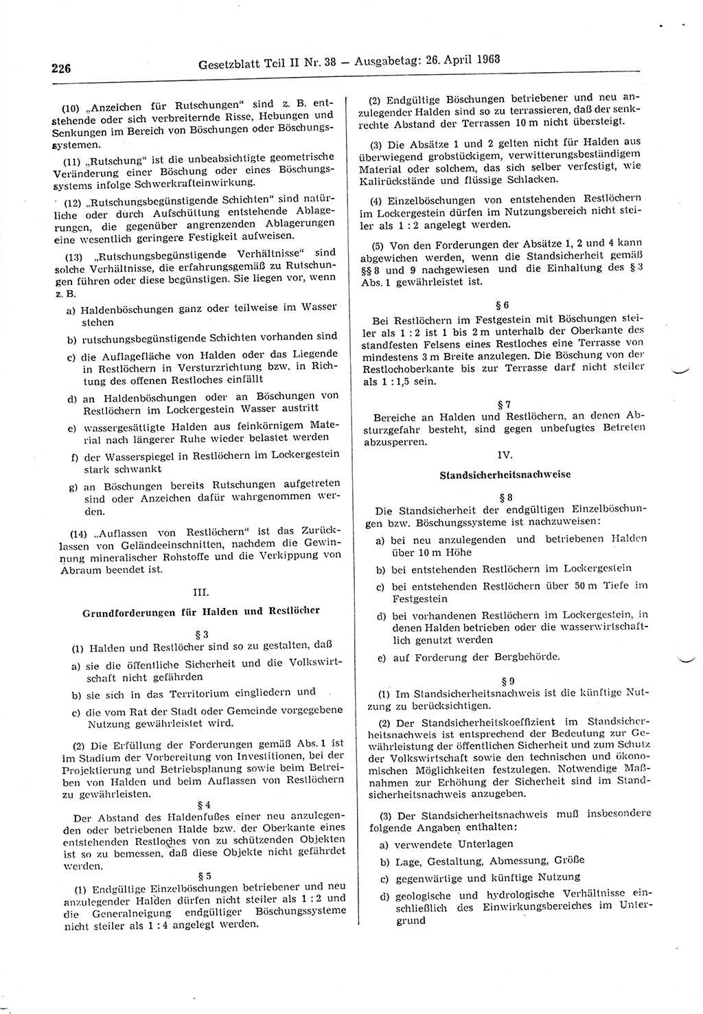 Gesetzblatt (GBl.) der Deutschen Demokratischen Republik (DDR) Teil ⅠⅠ 1968, Seite 226 (GBl. DDR ⅠⅠ 1968, S. 226)