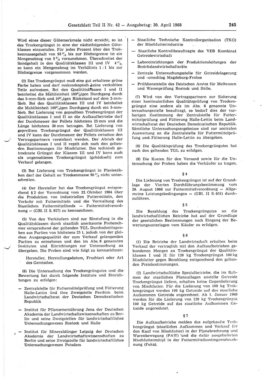 Gesetzblatt (GBl.) der Deutschen Demokratischen Republik (DDR) Teil ⅠⅠ 1968, Seite 245 (GBl. DDR ⅠⅠ 1968, S. 245)