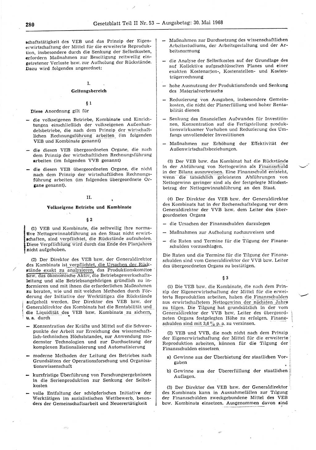 Gesetzblatt (GBl.) der Deutschen Demokratischen Republik (DDR) Teil ⅠⅠ 1968, Seite 280 (GBl. DDR ⅠⅠ 1968, S. 280)
