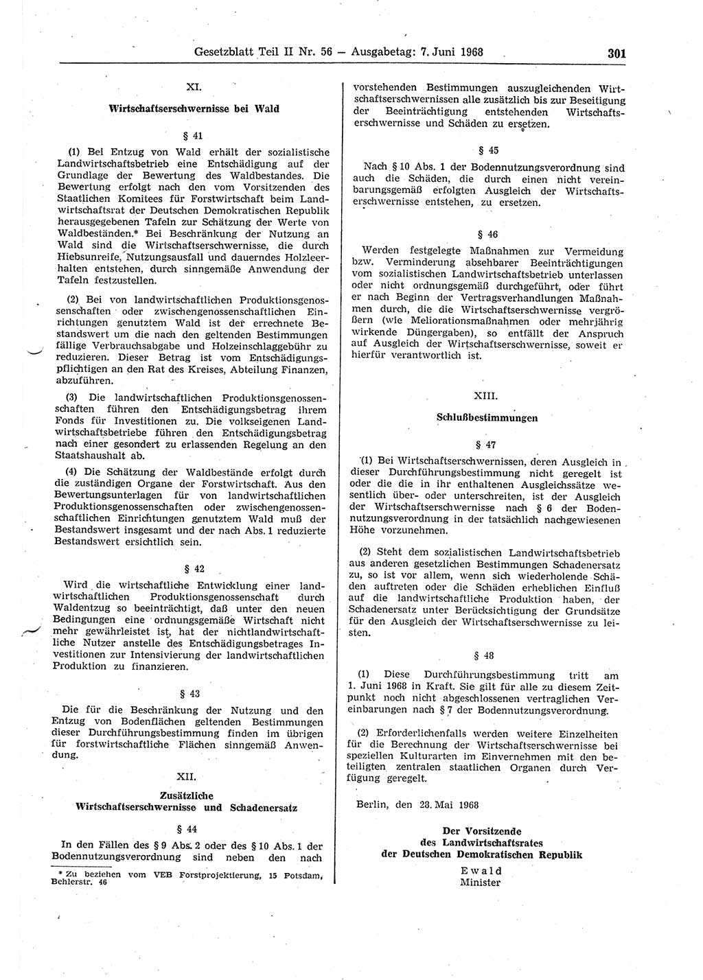 Gesetzblatt (GBl.) der Deutschen Demokratischen Republik (DDR) Teil ⅠⅠ 1968, Seite 301 (GBl. DDR ⅠⅠ 1968, S. 301)
