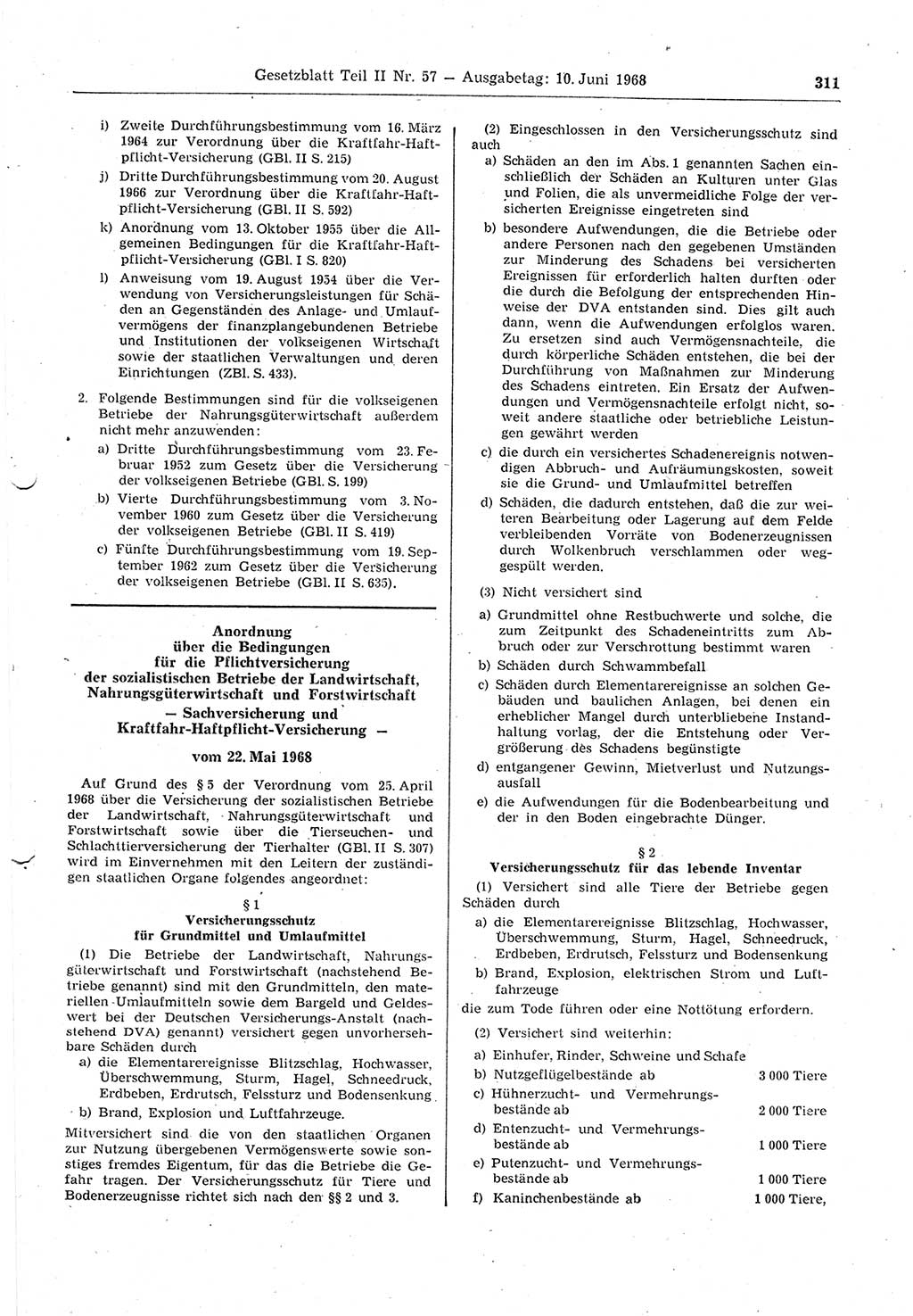 Gesetzblatt (GBl.) der Deutschen Demokratischen Republik (DDR) Teil ⅠⅠ 1968, Seite 311 (GBl. DDR ⅠⅠ 1968, S. 311)