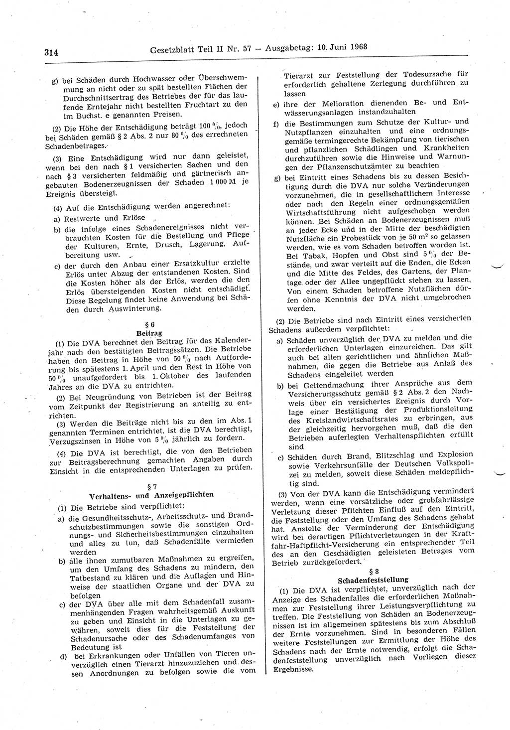 Gesetzblatt (GBl.) der Deutschen Demokratischen Republik (DDR) Teil ⅠⅠ 1968, Seite 314 (GBl. DDR ⅠⅠ 1968, S. 314)