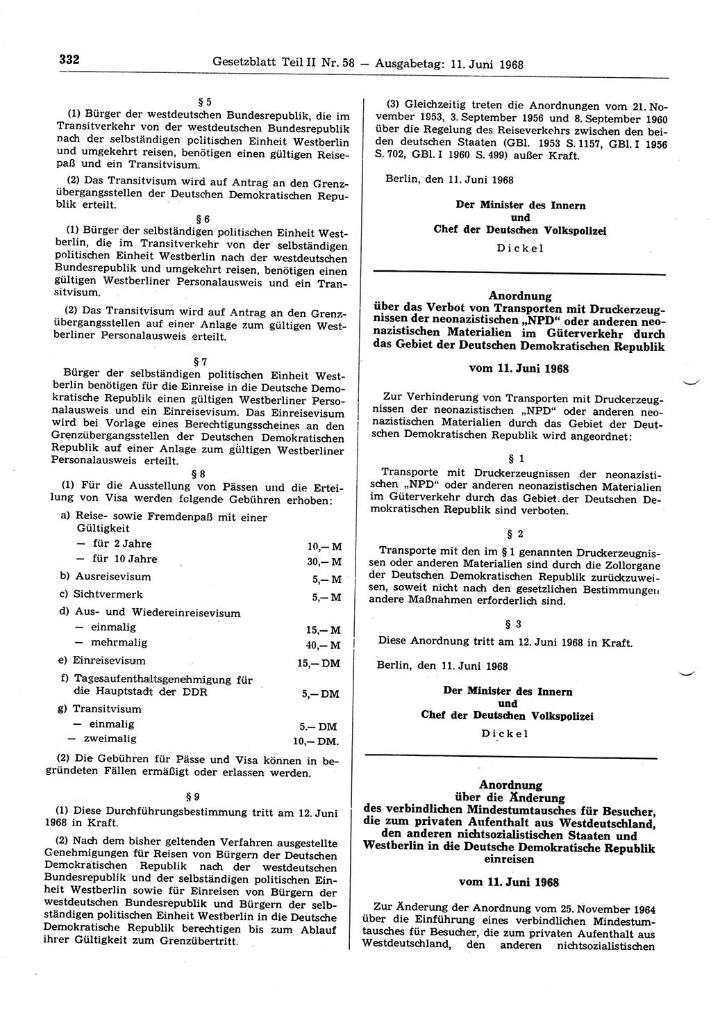 Gesetzblatt (GBl.) der Deutschen Demokratischen Republik (DDR) Teil ⅠⅠ 1968, Seite 332 (GBl. DDR ⅠⅠ 1968, S. 332)