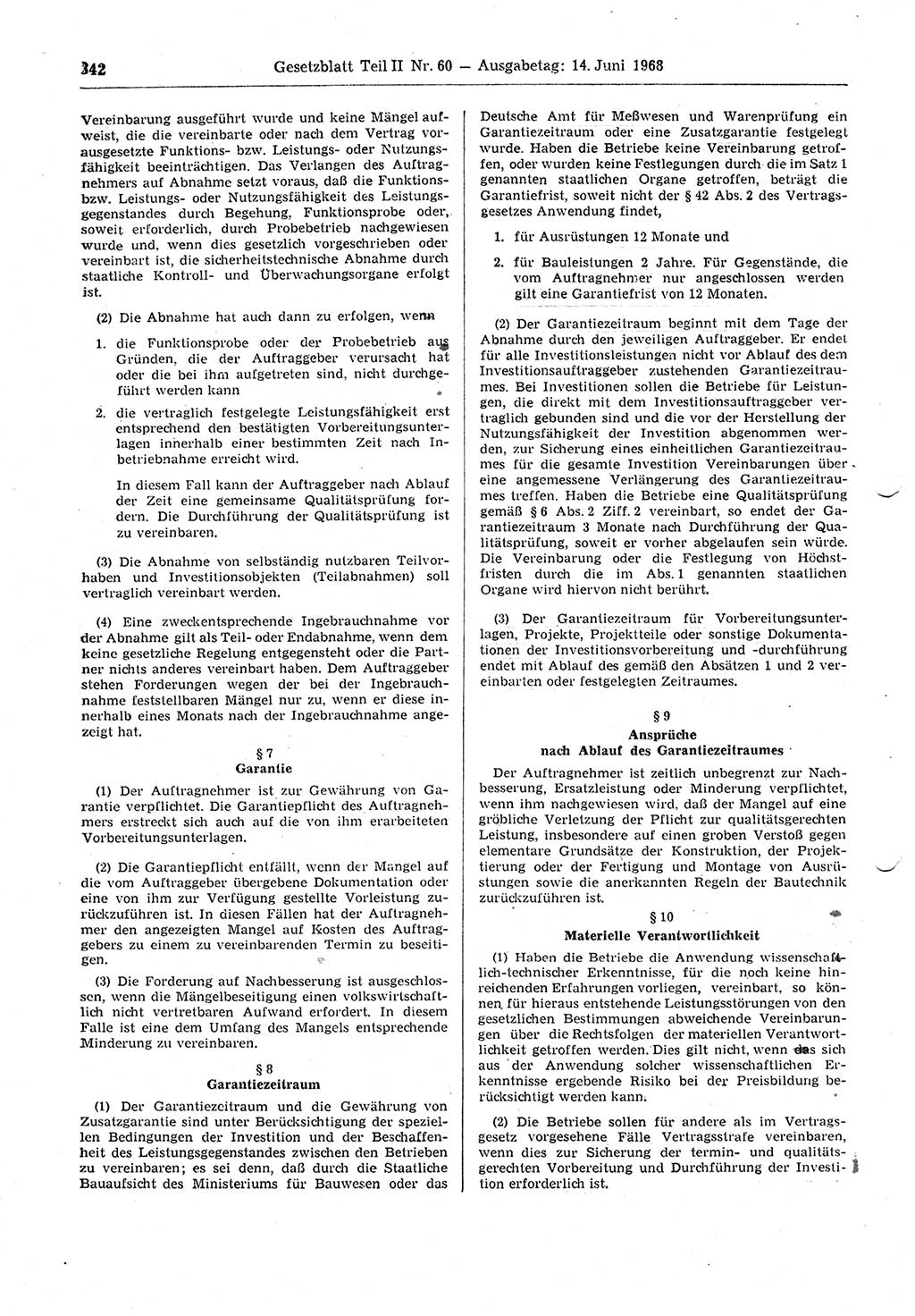 Gesetzblatt (GBl.) der Deutschen Demokratischen Republik (DDR) Teil ⅠⅠ 1968, Seite 342 (GBl. DDR ⅠⅠ 1968, S. 342)