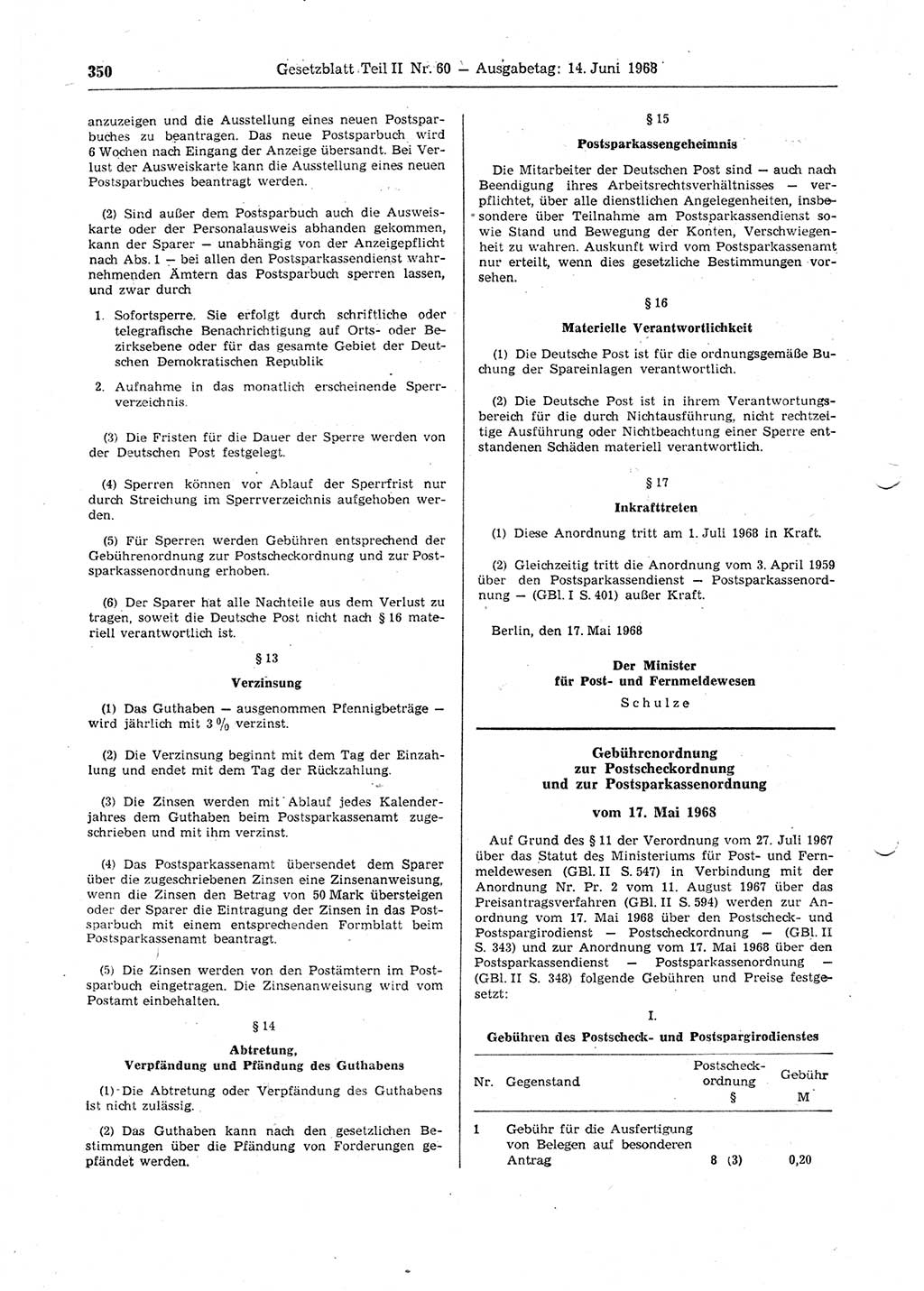Gesetzblatt (GBl.) der Deutschen Demokratischen Republik (DDR) Teil ⅠⅠ 1968, Seite 350 (GBl. DDR ⅠⅠ 1968, S. 350)