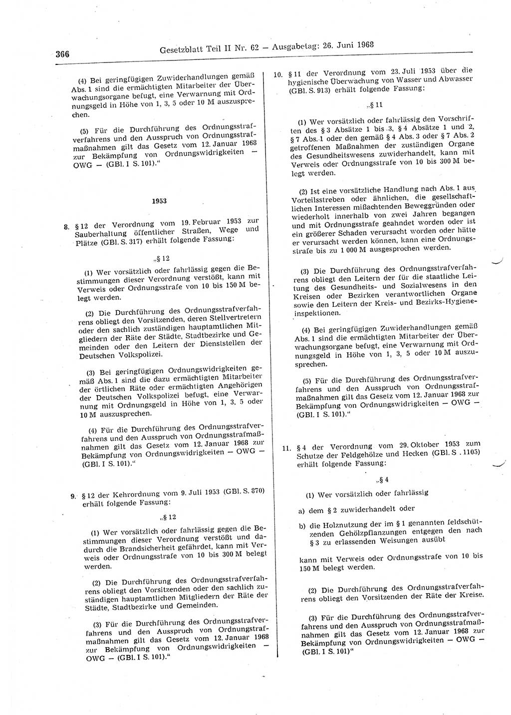 Gesetzblatt (GBl.) der Deutschen Demokratischen Republik (DDR) Teil ⅠⅠ 1968, Seite 366 (GBl. DDR ⅠⅠ 1968, S. 366)