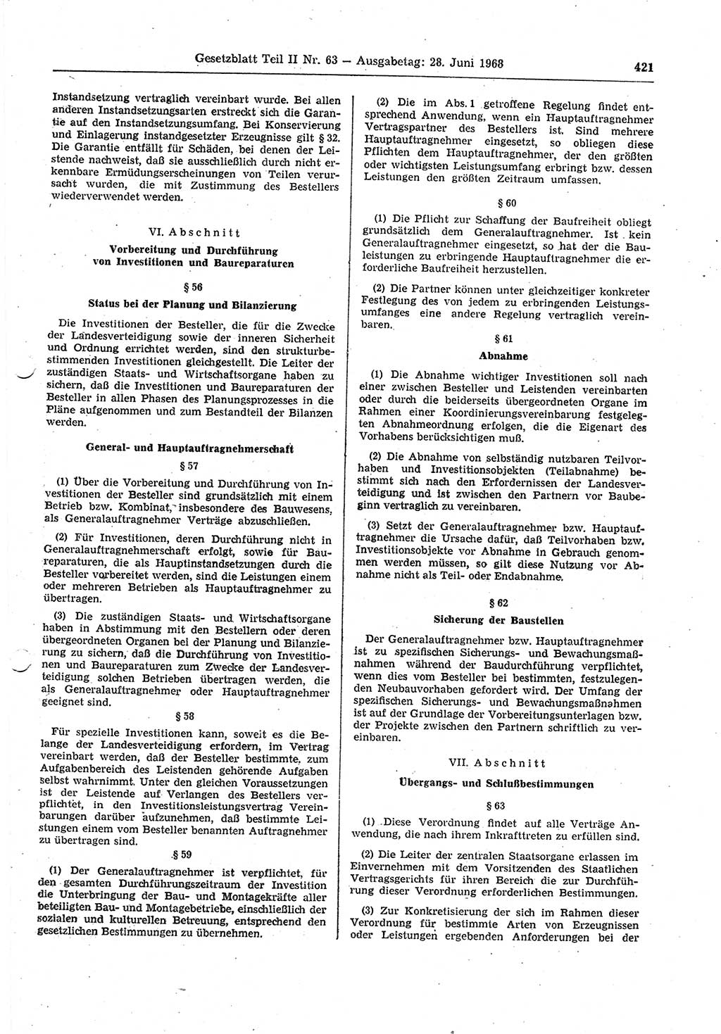 Gesetzblatt (GBl.) der Deutschen Demokratischen Republik (DDR) Teil ⅠⅠ 1968, Seite 421 (GBl. DDR ⅠⅠ 1968, S. 421)