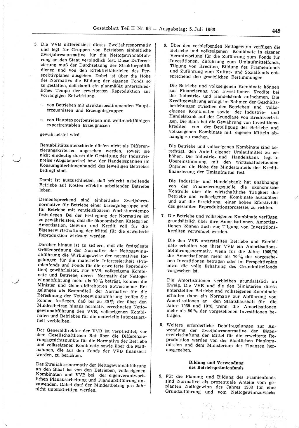 Gesetzblatt (GBl.) der Deutschen Demokratischen Republik (DDR) Teil ⅠⅠ 1968, Seite 449 (GBl. DDR ⅠⅠ 1968, S. 449)