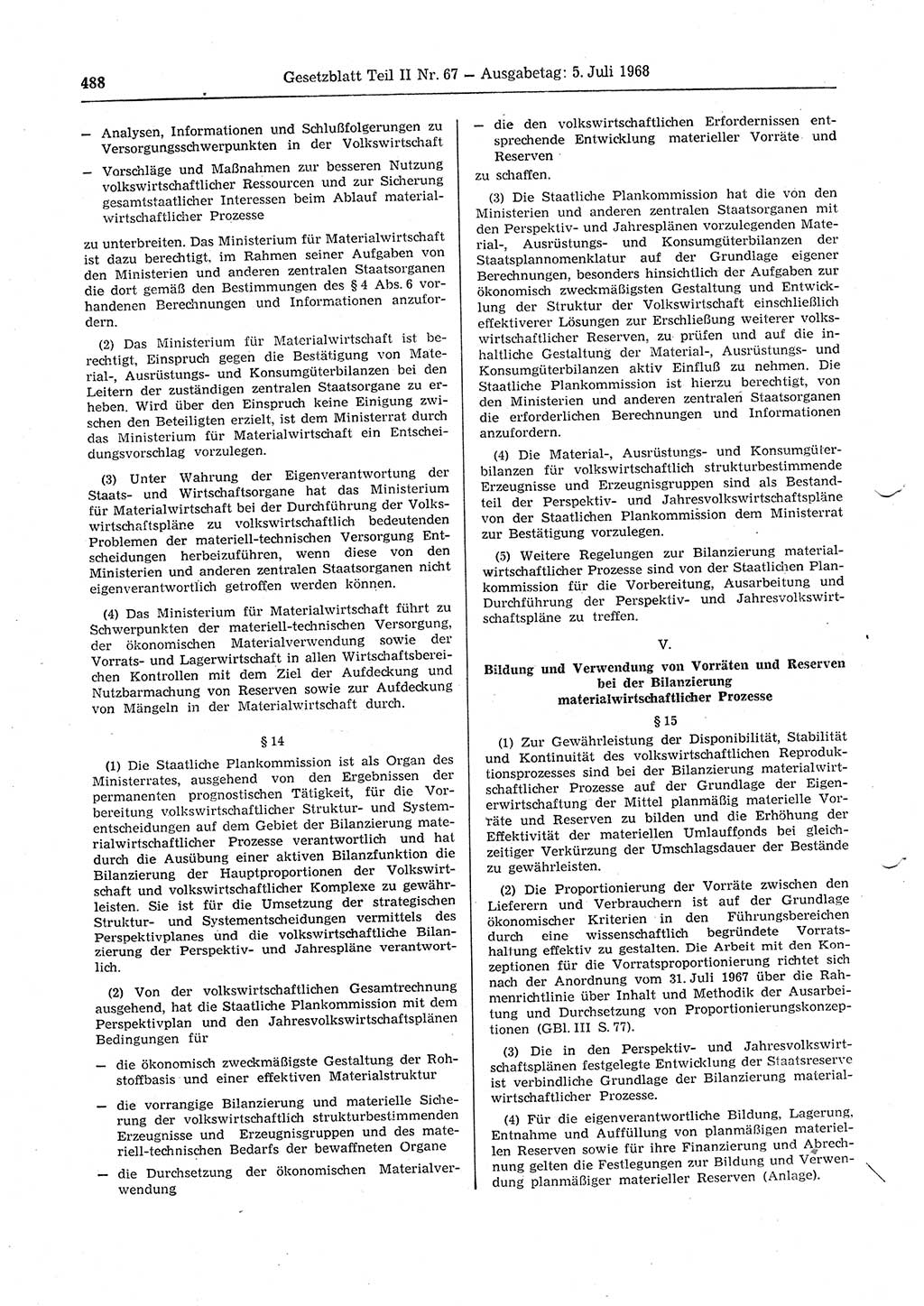 Gesetzblatt (GBl.) der Deutschen Demokratischen Republik (DDR) Teil ⅠⅠ 1968, Seite 488 (GBl. DDR ⅠⅠ 1968, S. 488)
