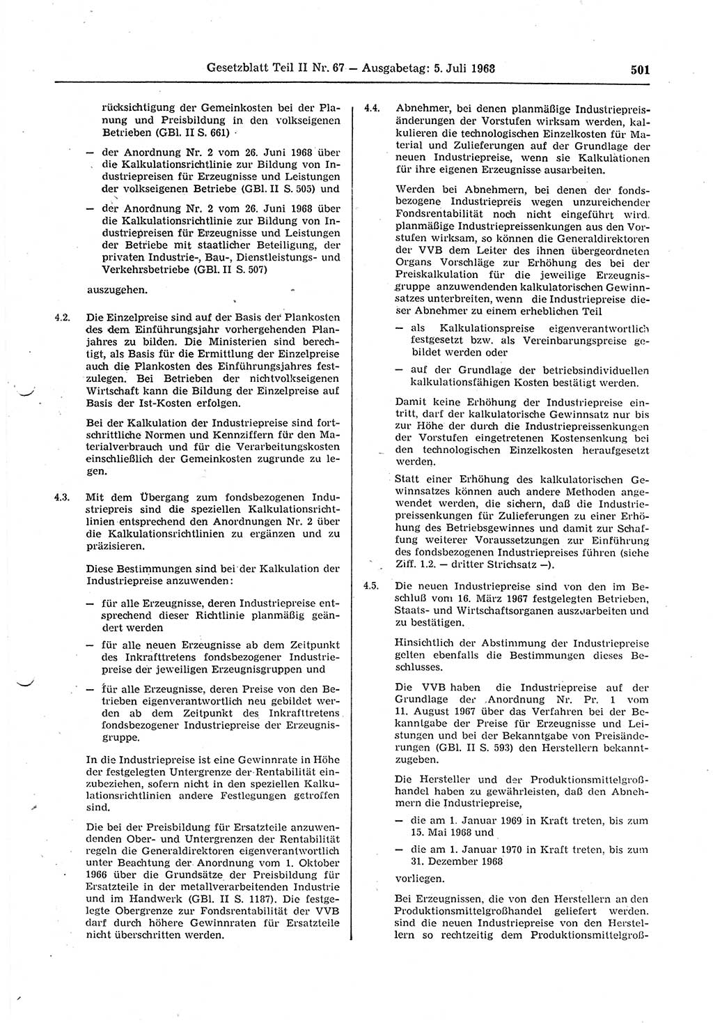 Gesetzblatt (GBl.) der Deutschen Demokratischen Republik (DDR) Teil ⅠⅠ 1968, Seite 501 (GBl. DDR ⅠⅠ 1968, S. 501)