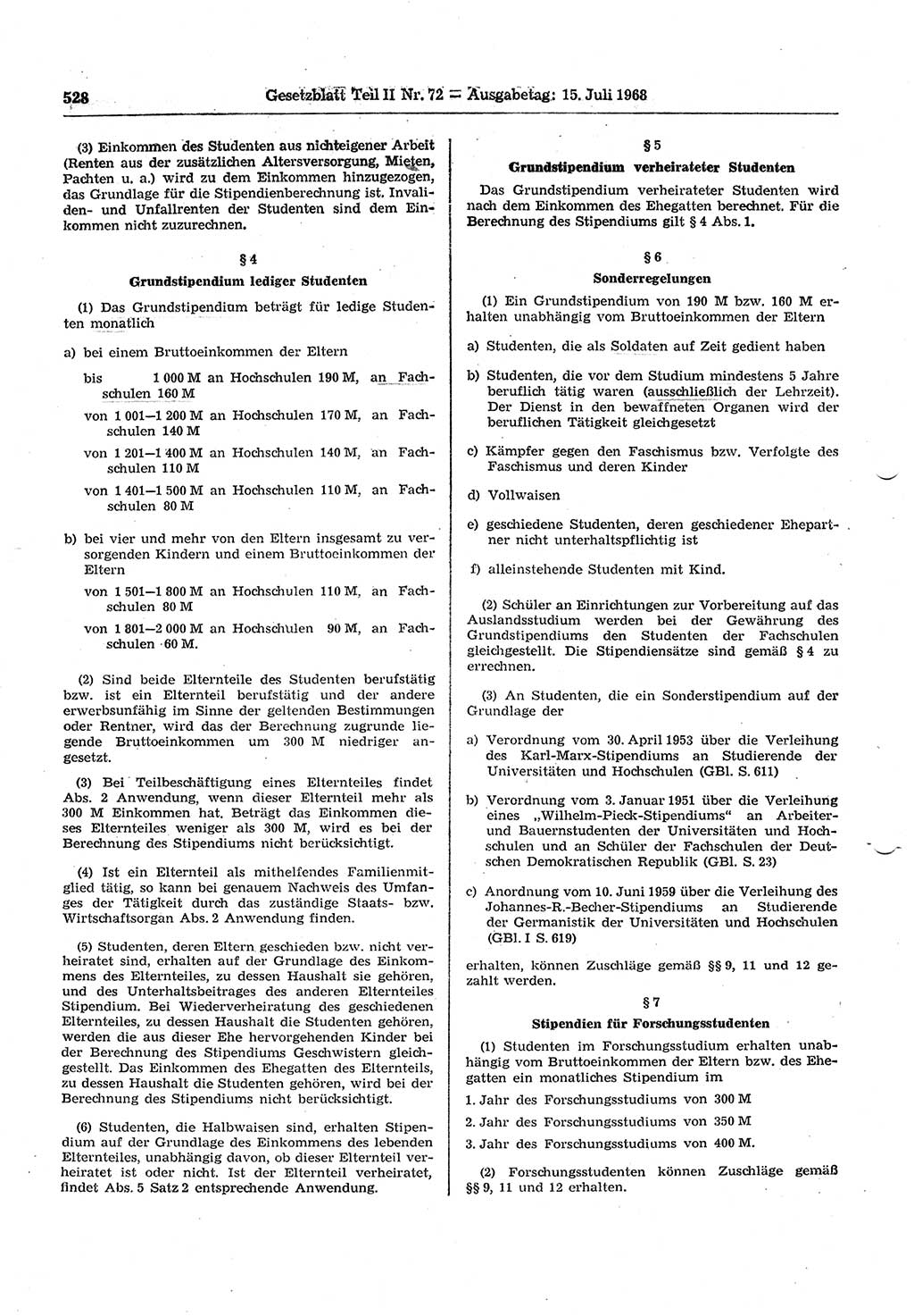 Gesetzblatt (GBl.) der Deutschen Demokratischen Republik (DDR) Teil ⅠⅠ 1968, Seite 528 (GBl. DDR ⅠⅠ 1968, S. 528)