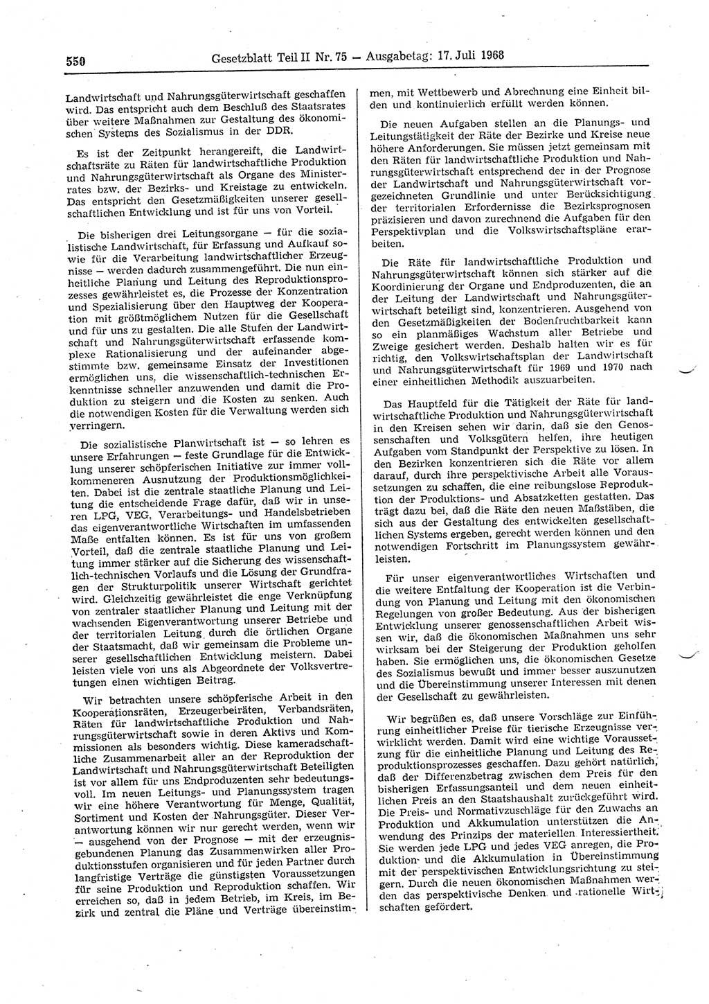 Gesetzblatt (GBl.) der Deutschen Demokratischen Republik (DDR) Teil ⅠⅠ 1968, Seite 550 (GBl. DDR ⅠⅠ 1968, S. 550)