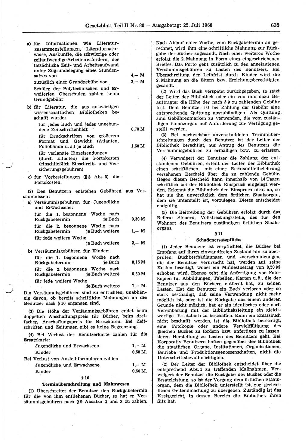 Gesetzblatt (GBl.) der Deutschen Demokratischen Republik (DDR) Teil ⅠⅠ 1968, Seite 639 (GBl. DDR ⅠⅠ 1968, S. 639)