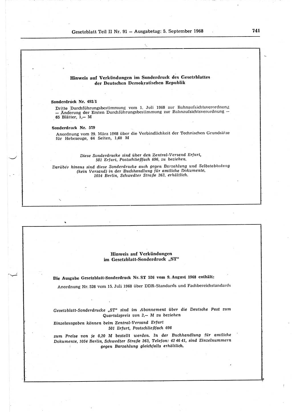 Gesetzblatt (GBl.) der Deutschen Demokratischen Republik (DDR) Teil ⅠⅠ 1968, Seite 741 (GBl. DDR ⅠⅠ 1968, S. 741)