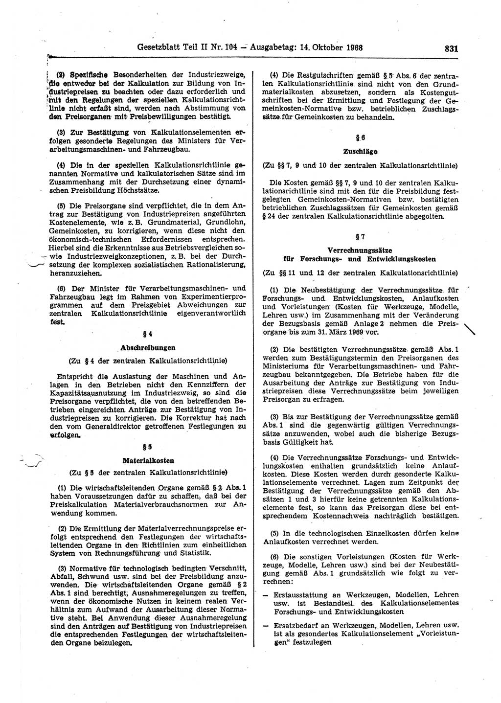 Gesetzblatt (GBl.) der Deutschen Demokratischen Republik (DDR) Teil ⅠⅠ 1968, Seite 831 (GBl. DDR ⅠⅠ 1968, S. 831)