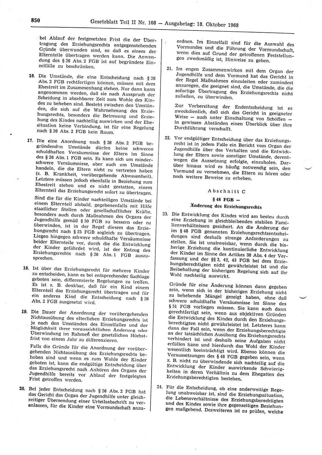 Gesetzblatt (GBl.) der Deutschen Demokratischen Republik (DDR) Teil ⅠⅠ 1968, Seite 850 (GBl. DDR ⅠⅠ 1968, S. 850)