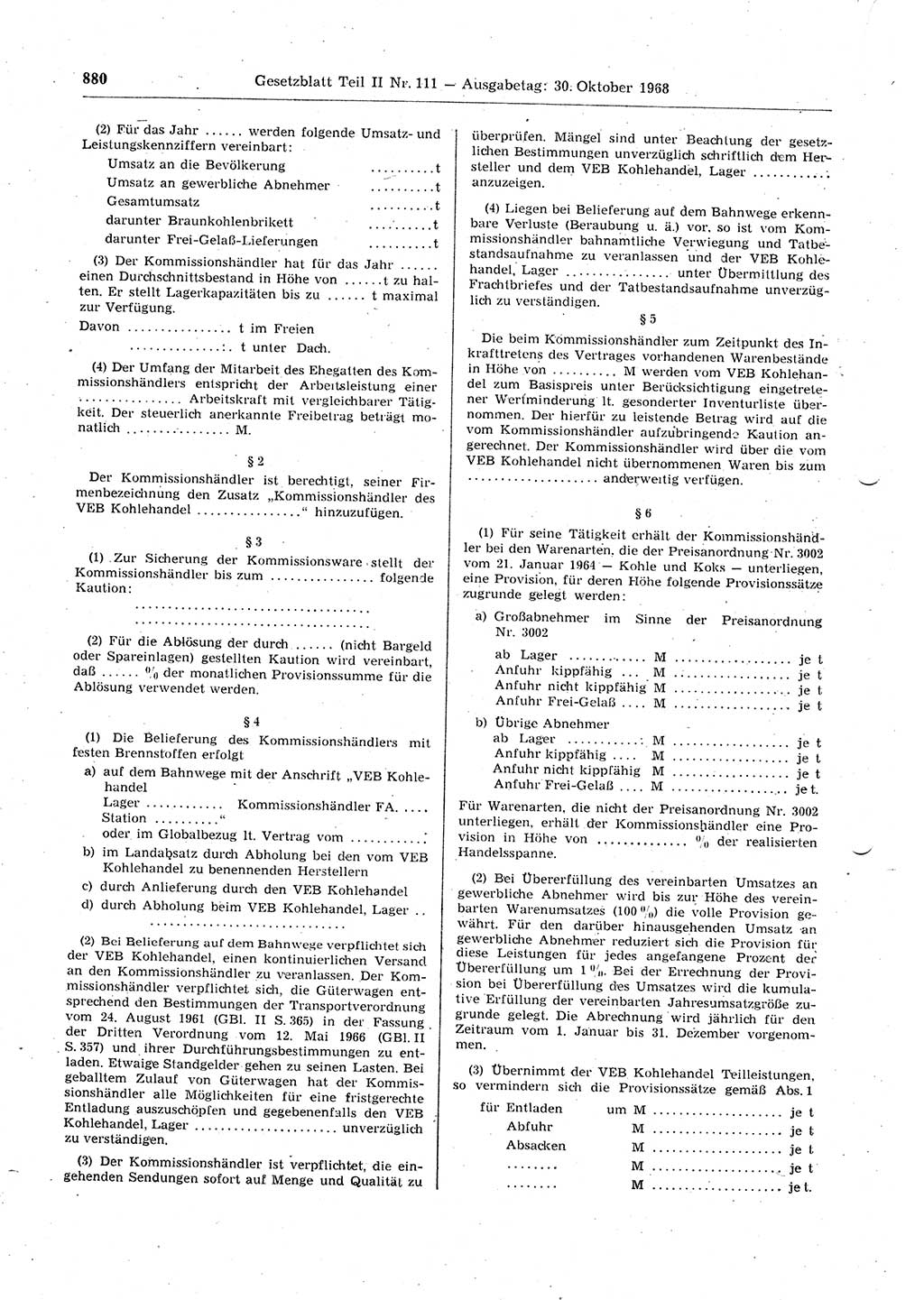 Gesetzblatt (GBl.) der Deutschen Demokratischen Republik (DDR) Teil ⅠⅠ 1968, Seite 880 (GBl. DDR ⅠⅠ 1968, S. 880)