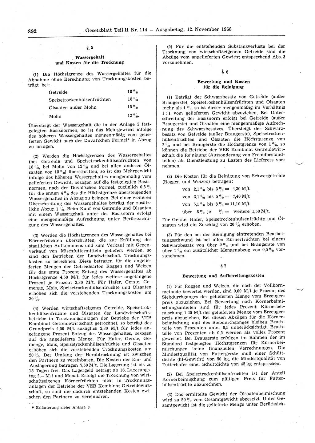 Gesetzblatt (GBl.) der Deutschen Demokratischen Republik (DDR) Teil ⅠⅠ 1968, Seite 892 (GBl. DDR ⅠⅠ 1968, S. 892)